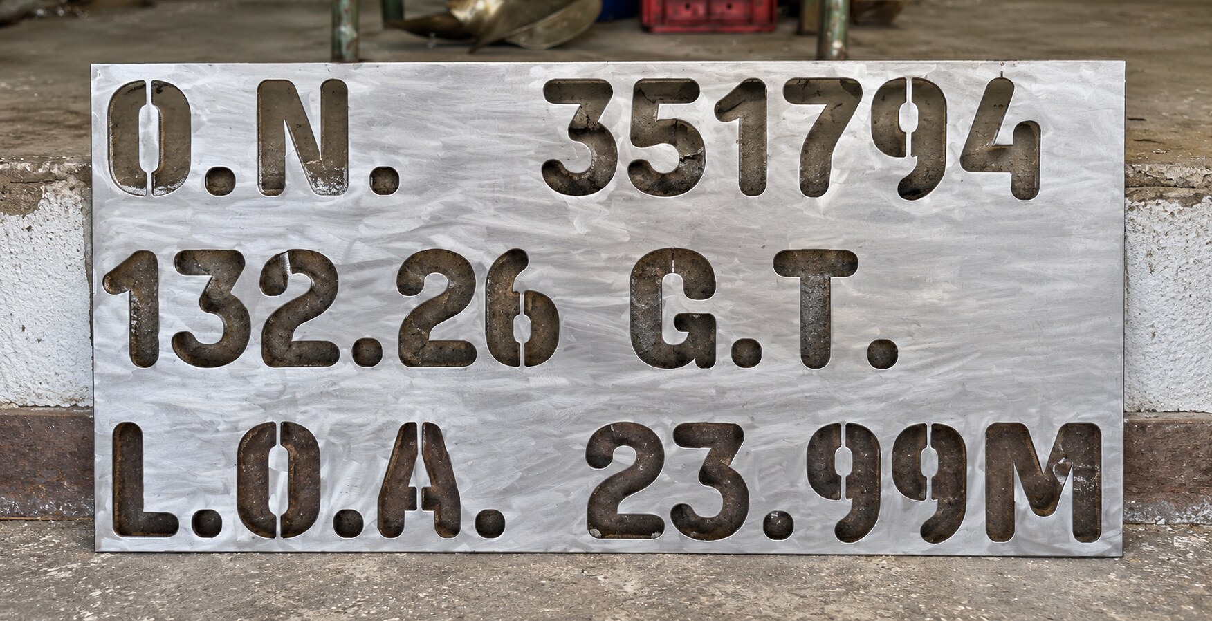 Completed steel vessel identification marking set