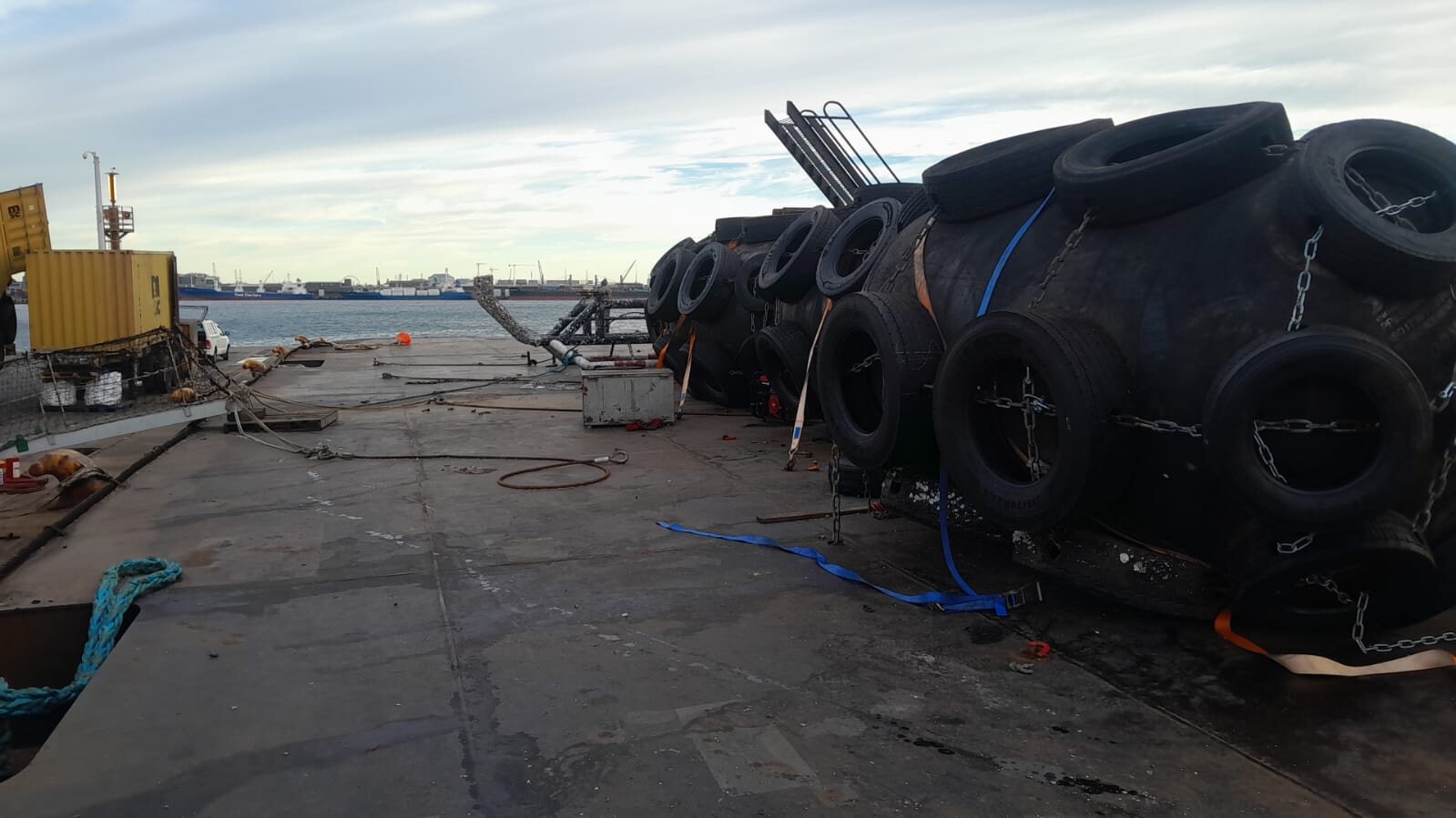 Marine fender units after tyre replacement